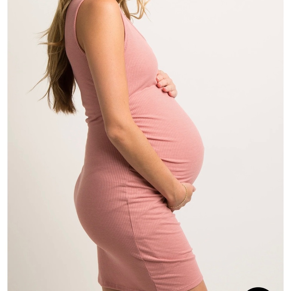 PinkBlush Pink Sleeveless Ribbed Fitted Maternity Dress